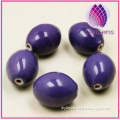 Bead porcelain purple 27x22mm oval.
